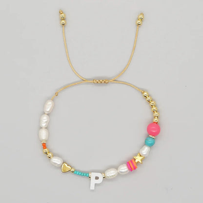 Pearl & Initial Beaded Bracelet