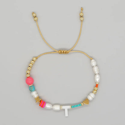 Pearl & Initial Beaded Bracelet