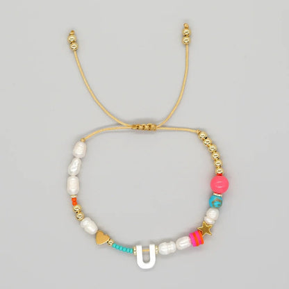 Pearl & Initial Beaded Bracelet