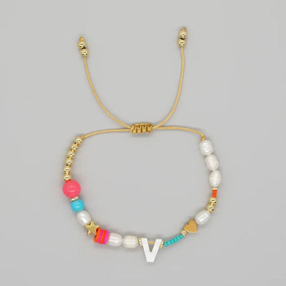 Pearl & Initial Beaded Bracelet
