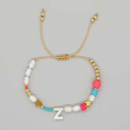 Pearl & Initial Beaded Bracelet