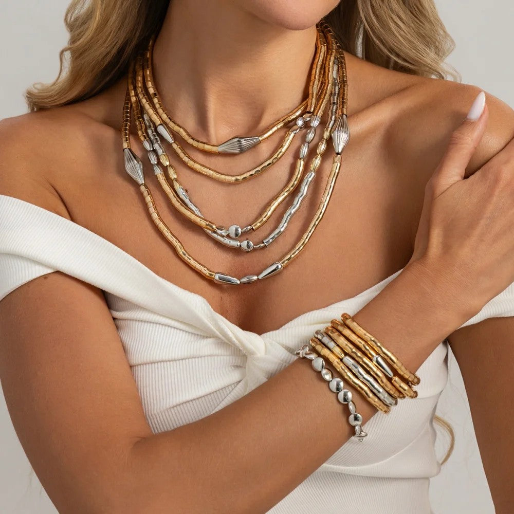 Layered Bamboo Necklace & Bracelet Set