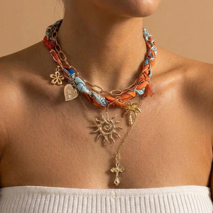 Tropical Print & Charm Layered Necklace Set