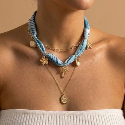 Tropical Print & Charm Layered Necklace Set