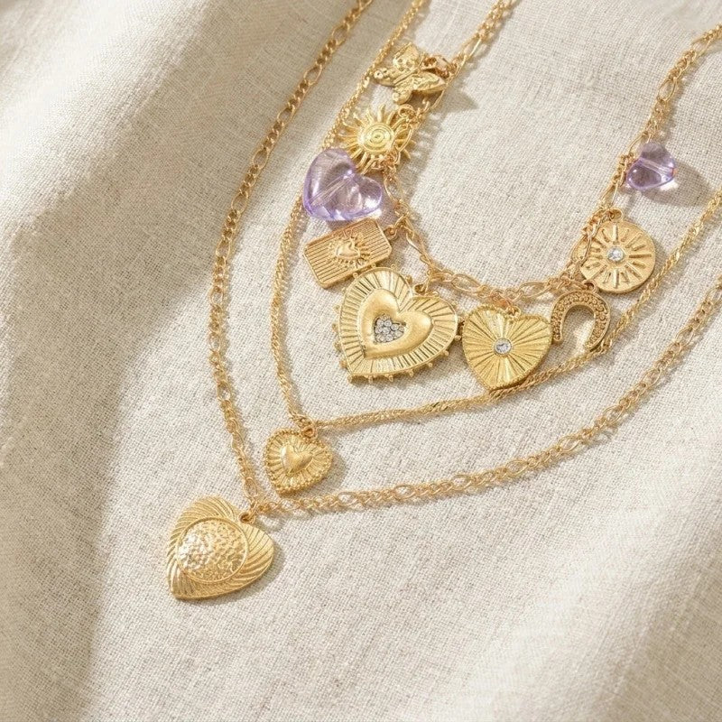 Tropical Print & Charm Layered Necklace Set