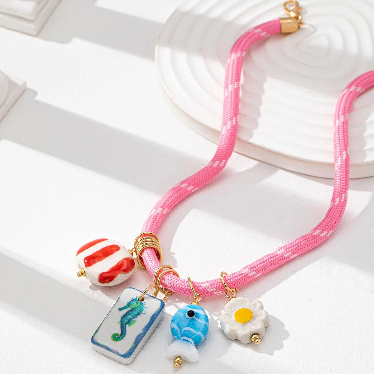Pink Lobster Charm Necklace