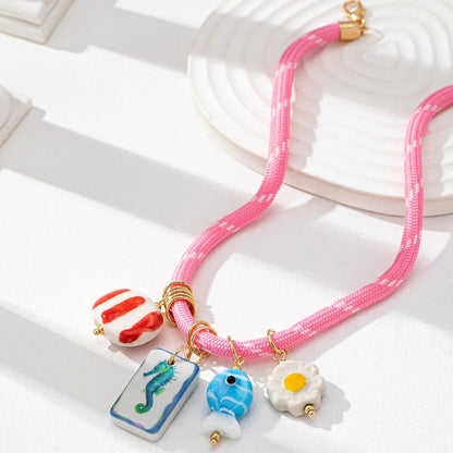 Pink Lobster Charm Necklace