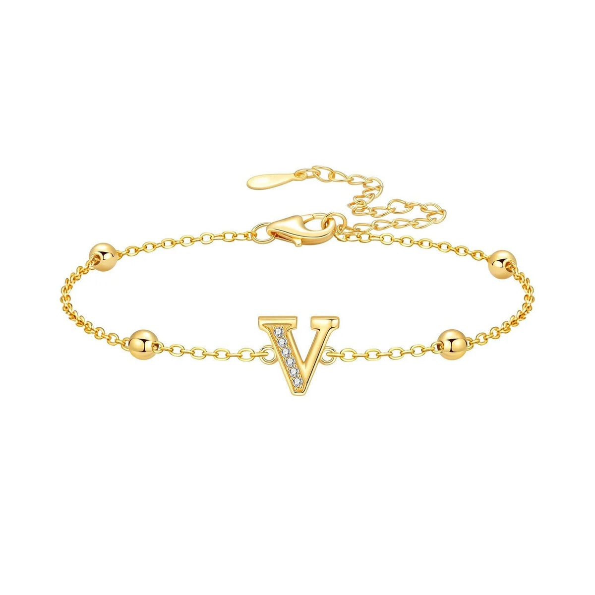 Crystal Initial Bead Chain Bracelet