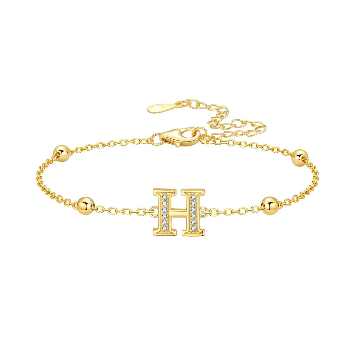 Crystal Initial Bead Chain Bracelet