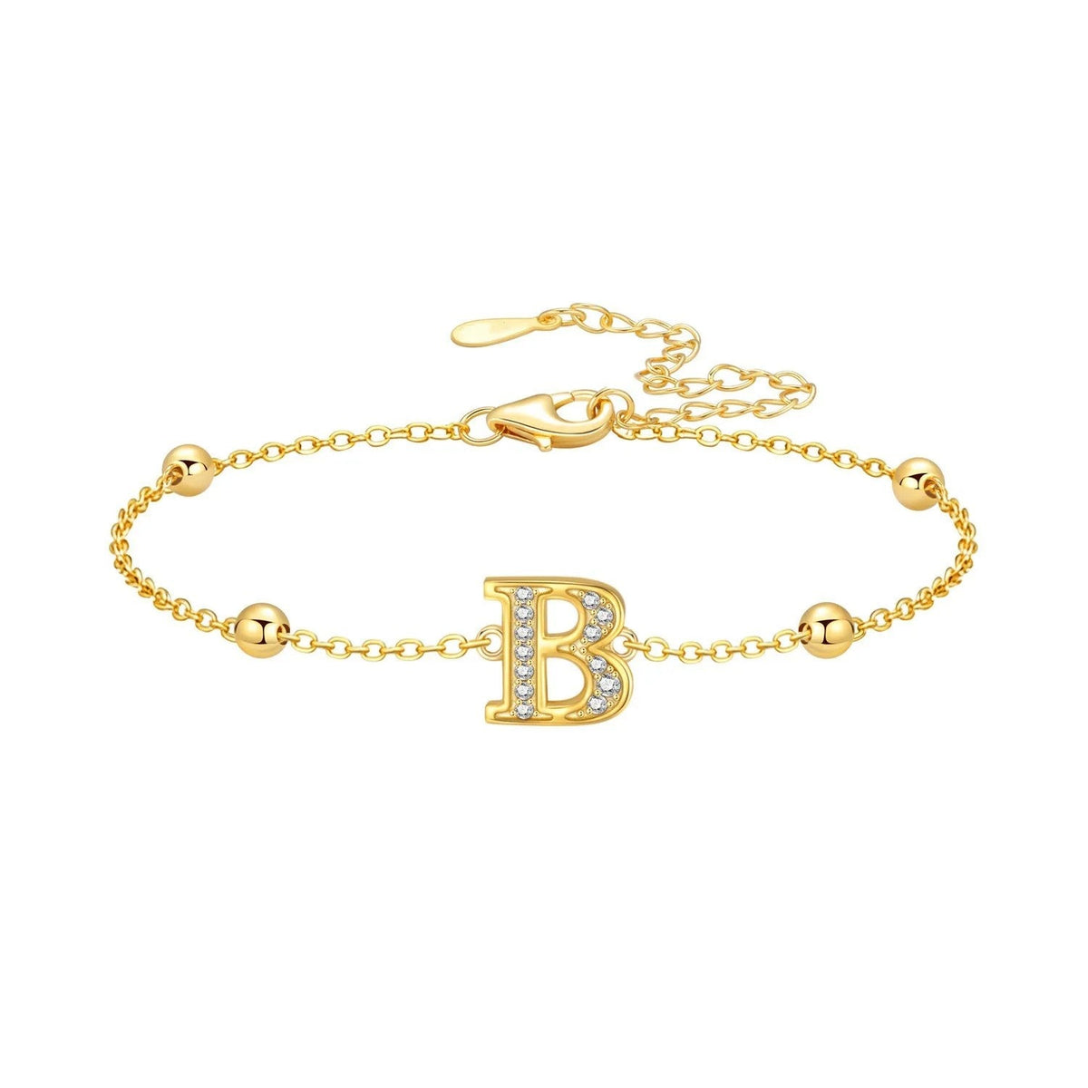 Crystal Initial Bead Chain Bracelet