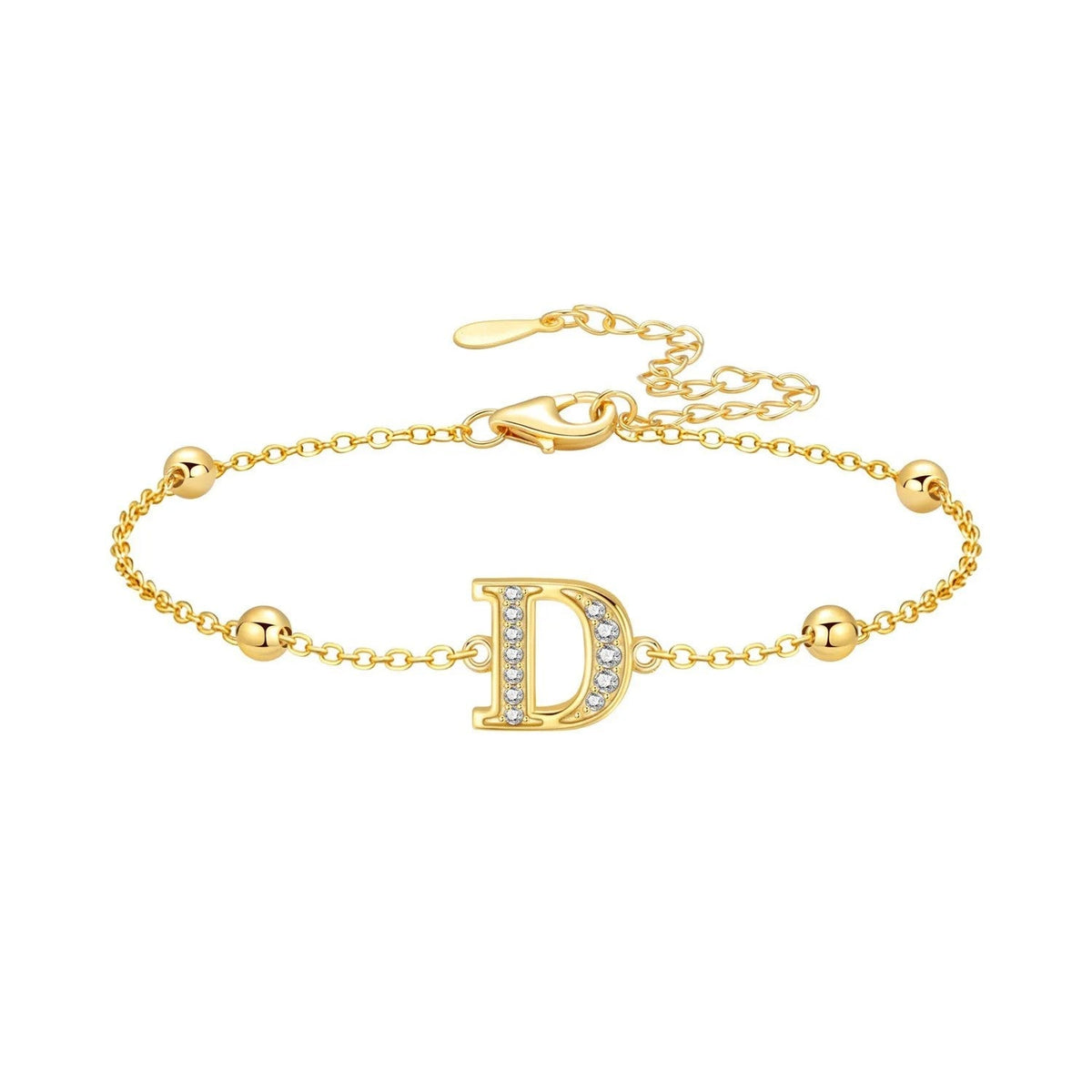 Crystal Initial Bead Chain Bracelet