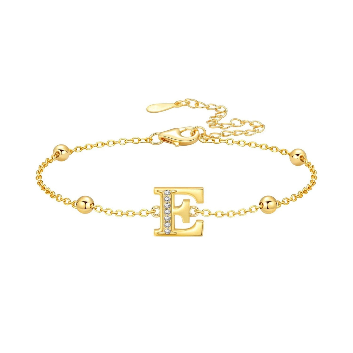 Crystal Initial Bead Chain Bracelet