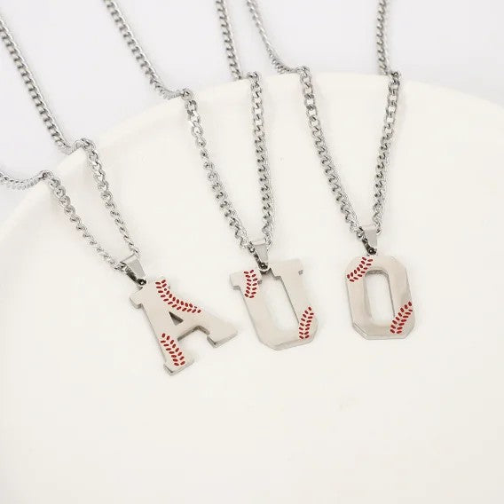 Baseball Stitch Initial Pendant
