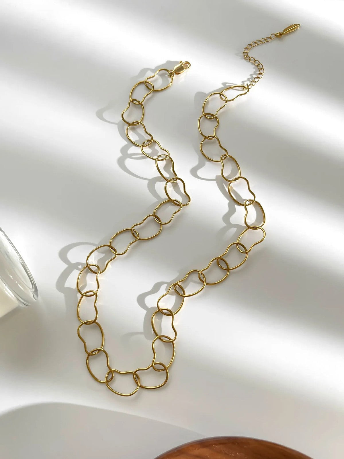 Layered Green Stone & Gold Link Necklace