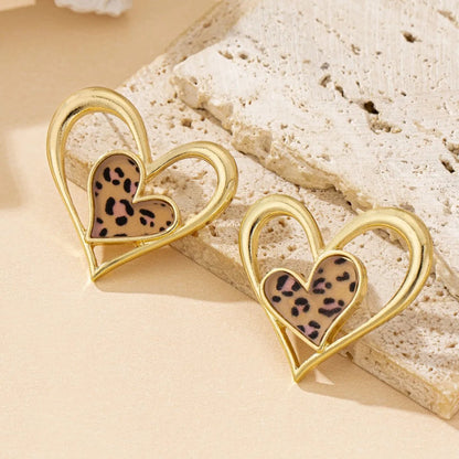 Leopard Print Double Heart Earrings