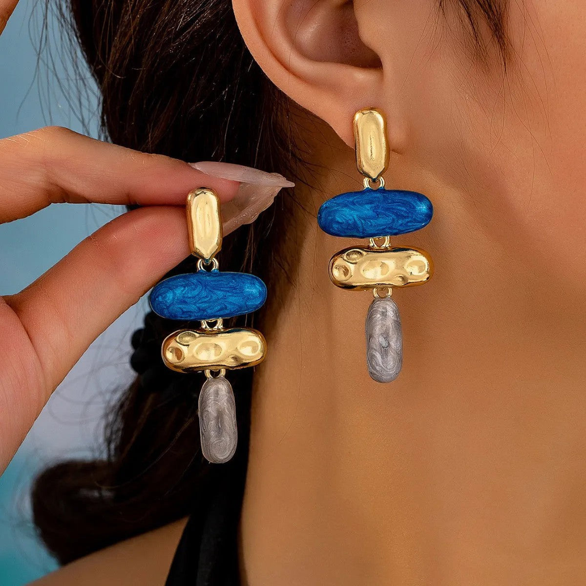 Blue Marble Drop Earrings