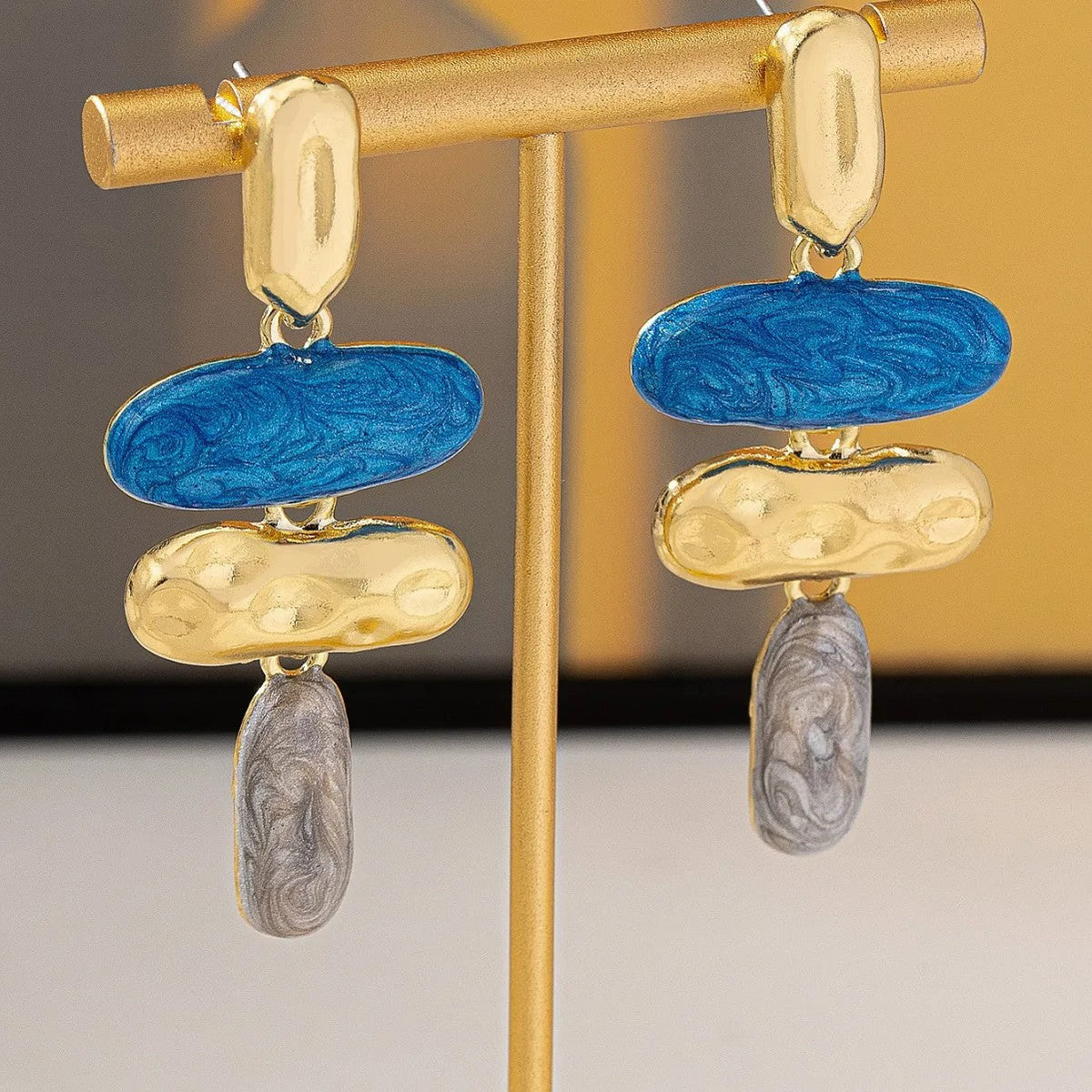 Blue Marble Drop Earrings