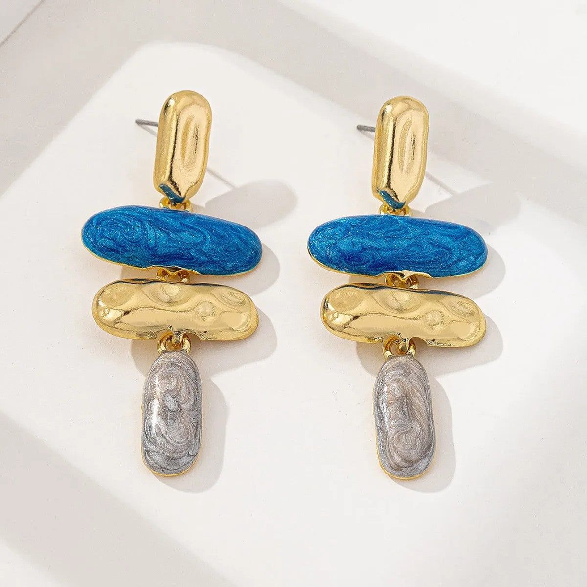 Blue Marble Drop Earrings