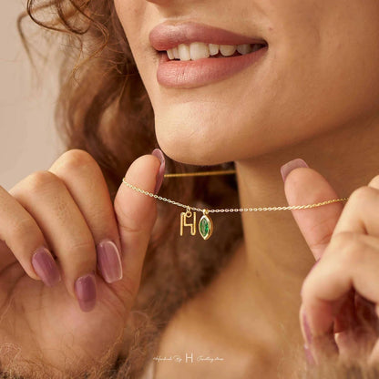Marquise Stone Initial Necklace