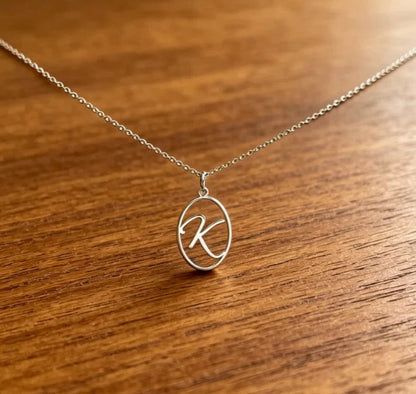 Oval Cursive Initial Necklace