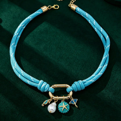 Blue Rope Starfish Charm Necklace