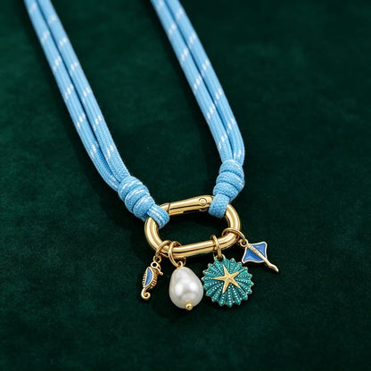 Blue Rope Starfish Charm Necklace