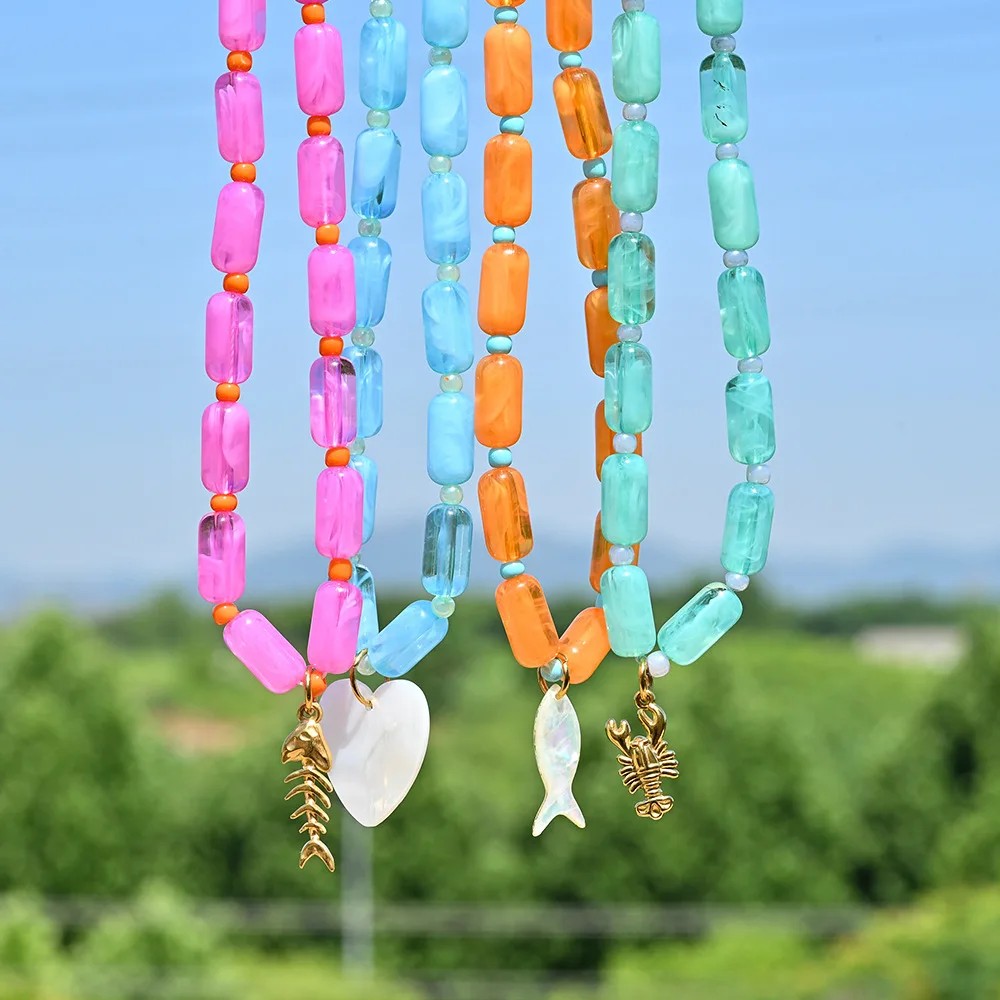 Colorful Resin Bead Pendant Set