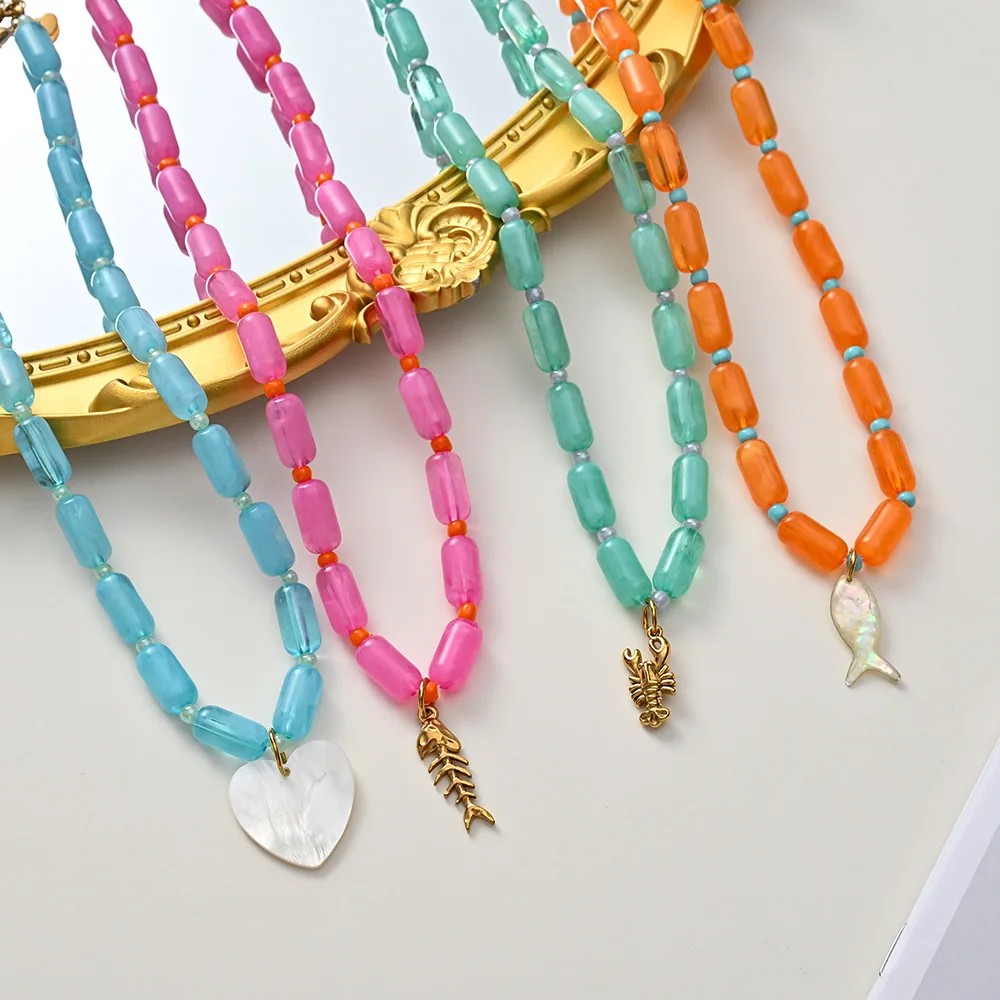 Colorful Resin Bead Pendant Set