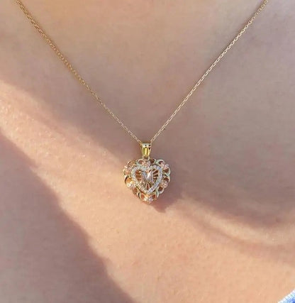 Crystal Initial Filigree Heart Necklace