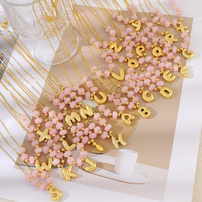 Pink Bead Initial Layered Necklace