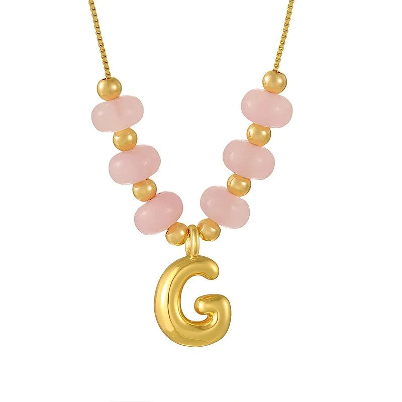 Pink Bead Initial Layered Necklace