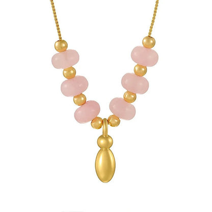 Pink Bead Initial Layered Necklace