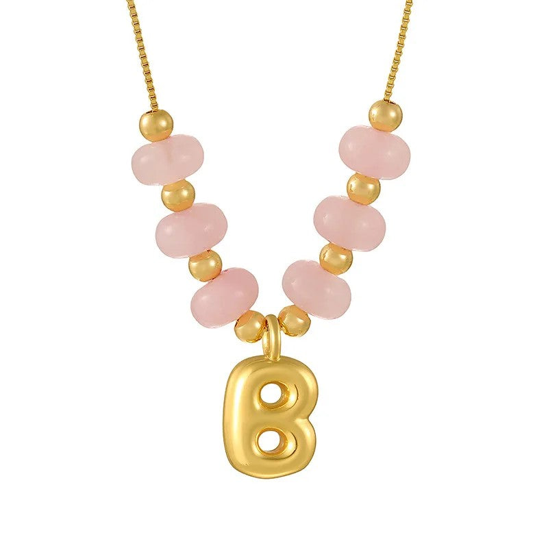 Pink Bead Initial Layered Necklace