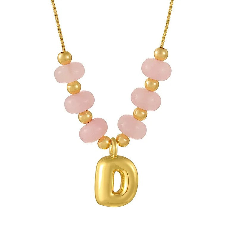 Pink Bead Initial Layered Necklace