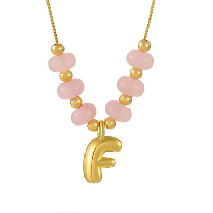 Pink Bead Initial Layered Necklace