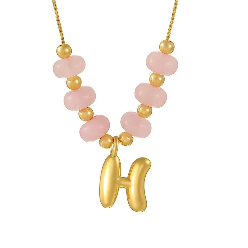 Pink Bead Initial Layered Necklace