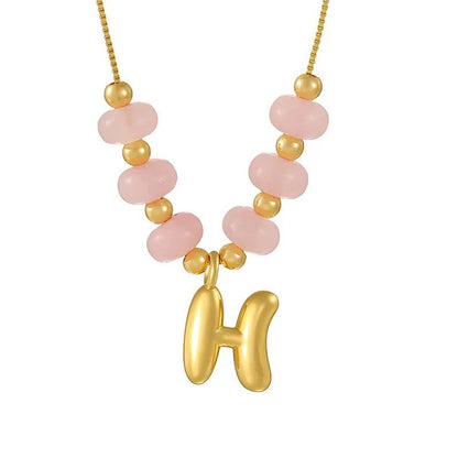 Pink Bead Initial Layered Necklace