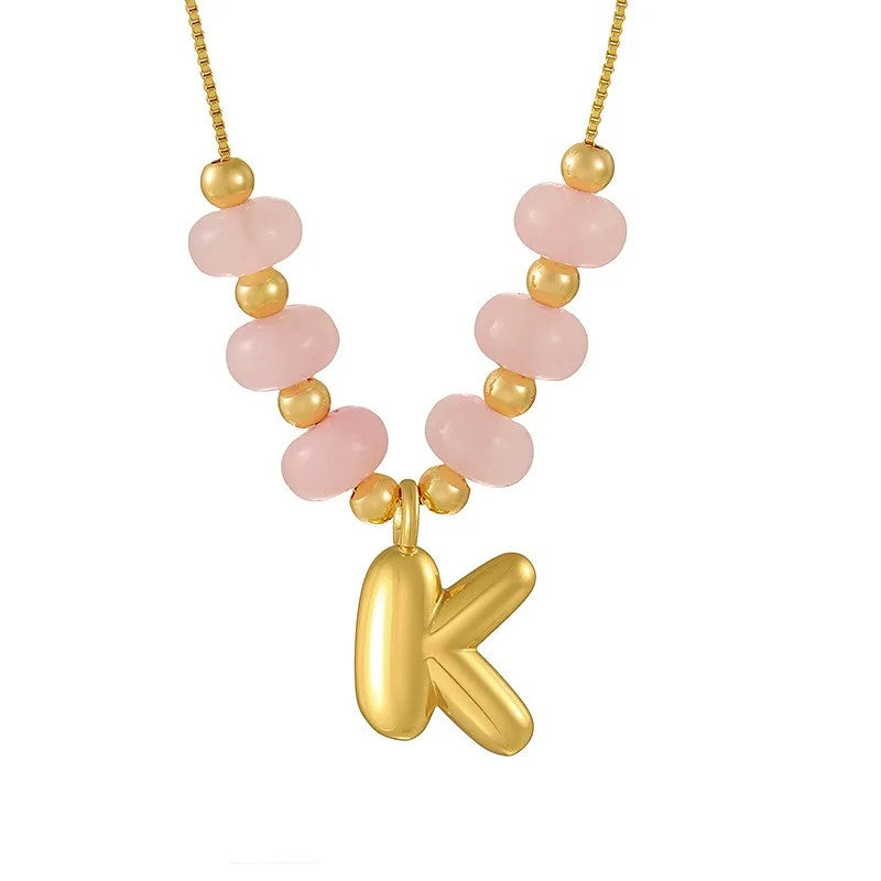 Pink Bead Initial Layered Necklace