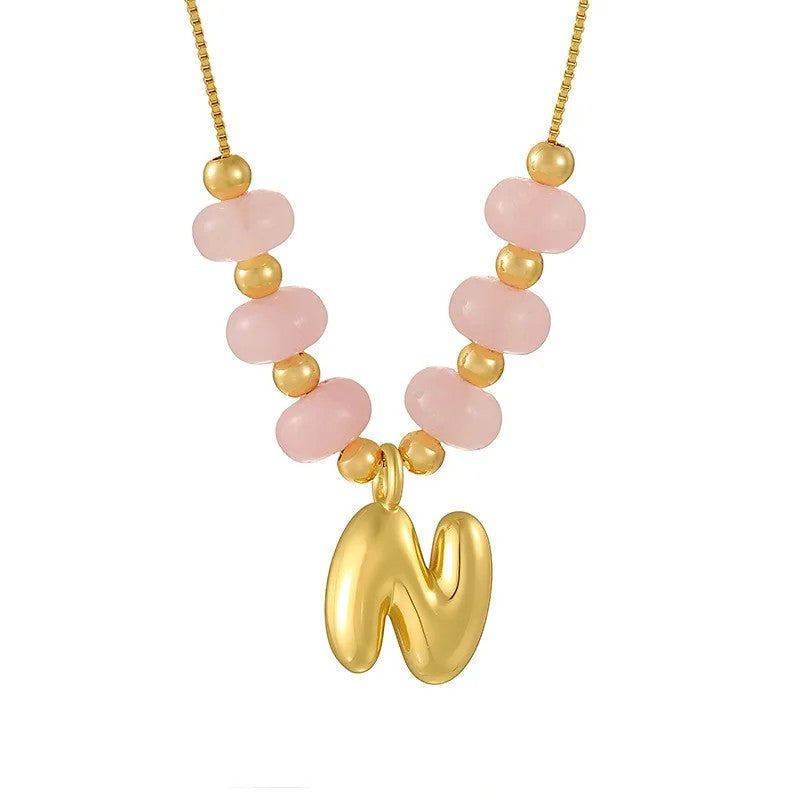 Pink Bead Initial Layered Necklace