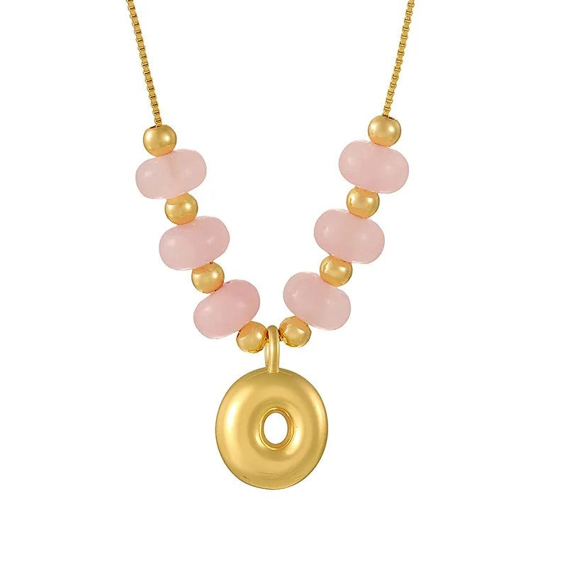 Pink Bead Initial Layered Necklace