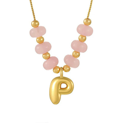Pink Bead Initial Layered Necklace