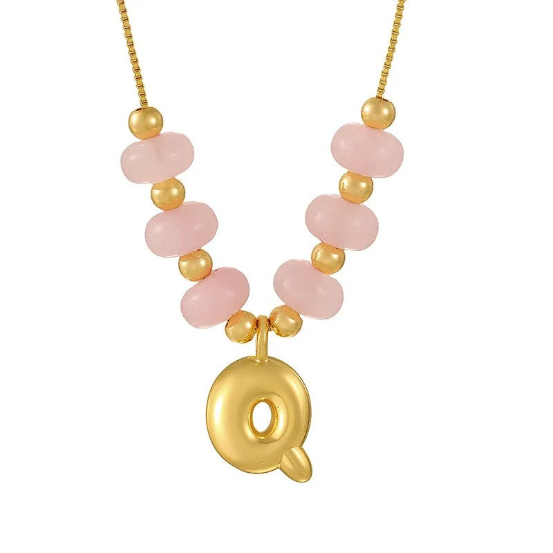 Pink Bead Initial Layered Necklace