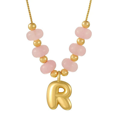Pink Bead Initial Layered Necklace