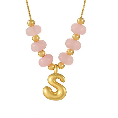 Pink Bead Initial Layered Necklace