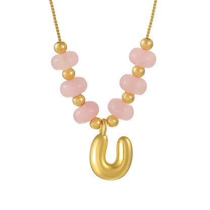 Pink Bead Initial Layered Necklace