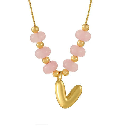 Pink Bead Initial Layered Necklace