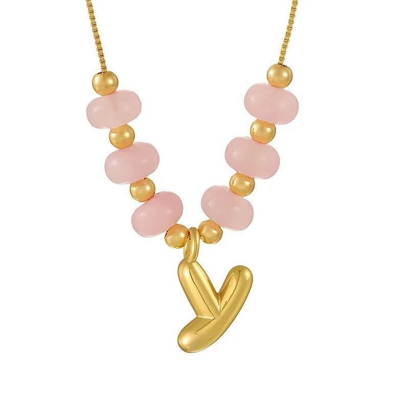 Pink Bead Initial Layered Necklace