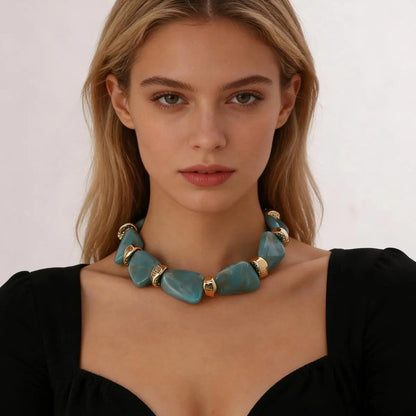 Teal Geometric Resin Necklace Set