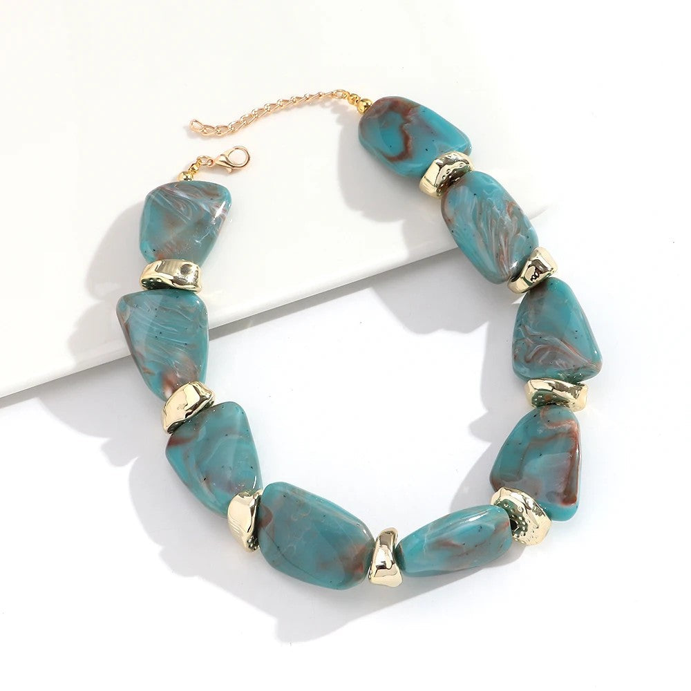 Teal Geometric Resin Necklace Set