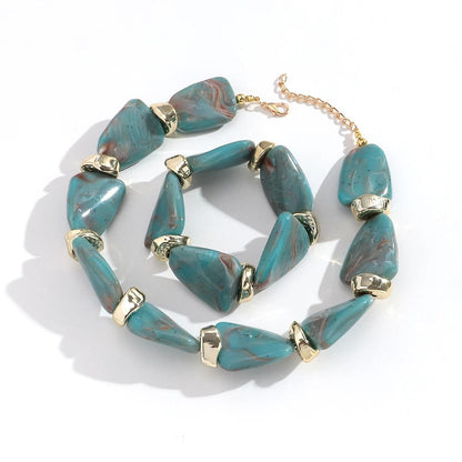 Teal Geometric Resin Necklace Set
